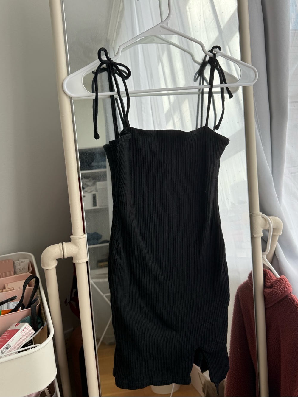 Princess Polly Black Ribbed Tie-Shoulder Bodycon Mini Dress